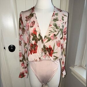 Floral Wrap Bodysuit Top with open back